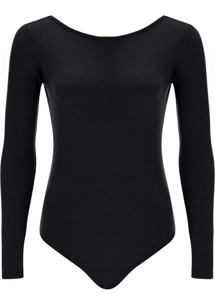 Com Sırt Dekolteli Uzun Kollu Kaşkorse Çıtçıtlı Body