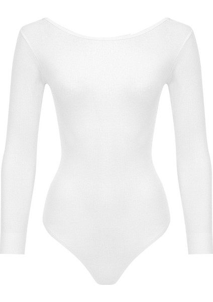 Com Sırt Dekolteli Uzun Kollu Kaşkorse Çıtçıtlı Body