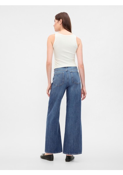Kadın Mavi High Rise Wide-Leg Jean Pantolon modelleri