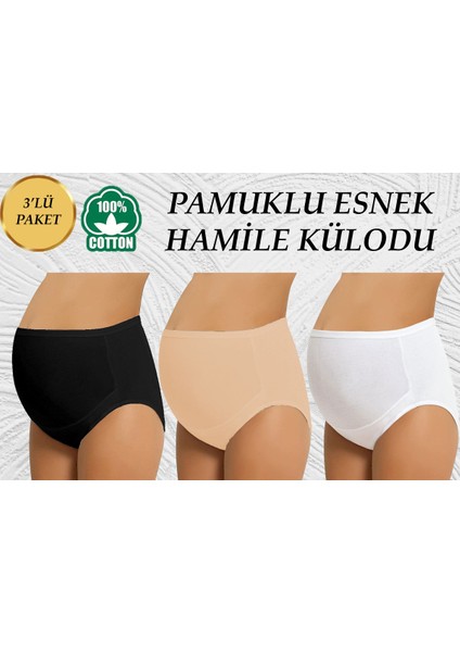 Yüksek Bel Toparlayıcı Hamile Lohusa Esnek Külot %100 Pamuklu Üçlü