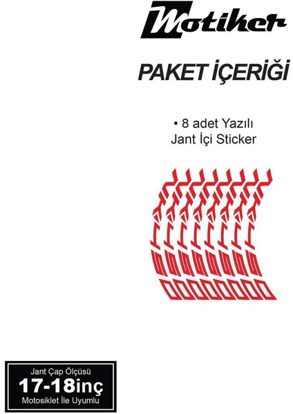 Kırmızı Cfmoto 450NK Yazılı 8 Li Jant Içi Yazı Sticker