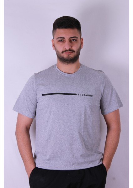 Never Mind Baskı Gri Erkek T-Shirt