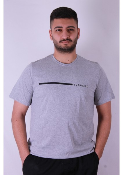 Never Mind Baskı Gri Erkek T-Shirt modelleri