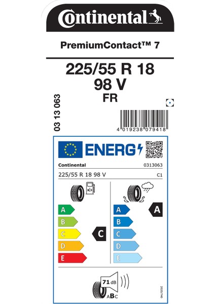 225/55R18 98V Fr Premiumcontact 7 Suv Yaz Lastiği (Üretim YILI:2025)
