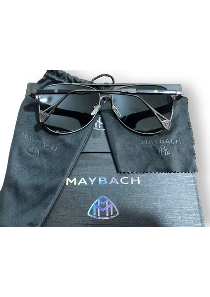 Maybach Desing Parlak Siyah Krom Erkek Güneş Gözlüğü Siyah Cam Tam Set