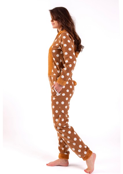 Kadın Kahve Ayıcık Puanlı Polar Tulum modelleri