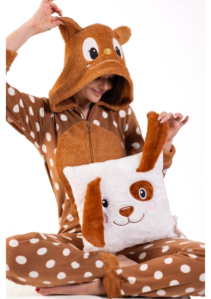 Kadın Kahve Ayıcık Puanlı Polar Tulum indirimleri