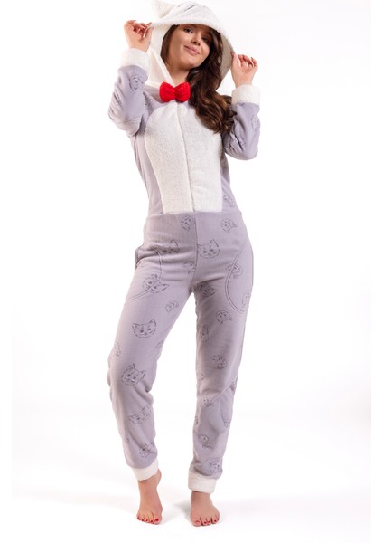 Kadın Gri Kedi Baskılı Polar Tulum fiyatları