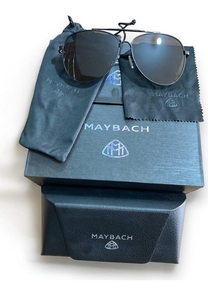 Maybach Desing Mat Siyah Krom Erkek Güneş Gözlüğü Siyah Cam Tam Set