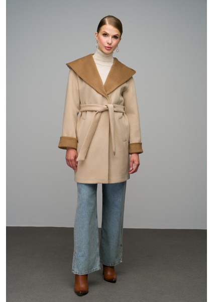 Kapüşonlu Garni Detaylı Oversize Kaban Bej 3069 fiyatları
