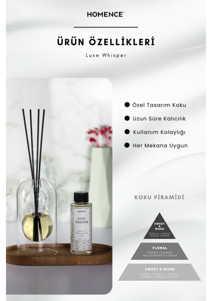 Luxe Whisper Amber Vanilya Sandal Çubuklu Oda Kokusu Dekoratif Cam Şişeli 100 ml