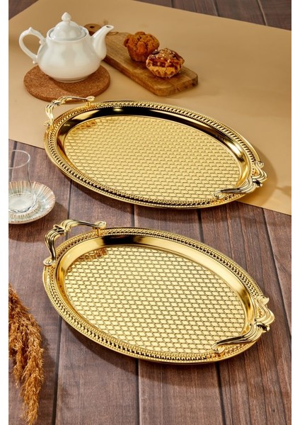 Metal 2'li Oval Tepsi Gold CKR3538