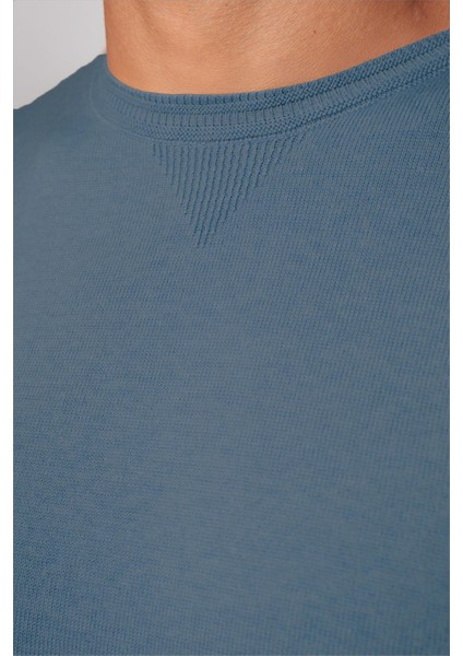 Erkek Slim Fit Dar Kesim Bisiklet Yaka Indigo Triko Kazak modelleri