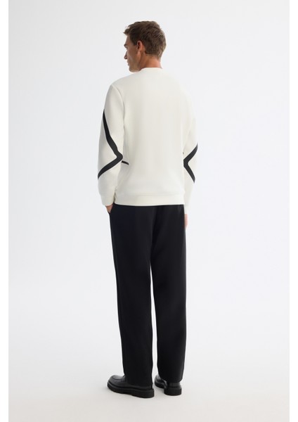 Erkek Ekru Bisiklet Yaka Pamuklu Baskılı Sweatshirt A42y1317