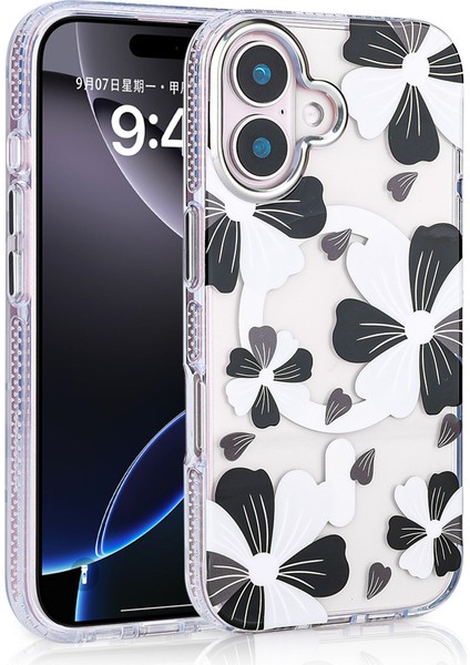 Apple iPhone 16 Plus Magsafe Sarj Özellikli Darbelere Dayanıklı Naturally Flower Pattern Kapak Kılıf
