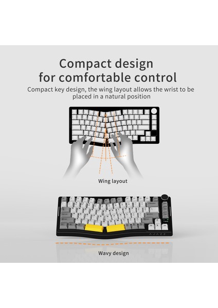 Ajazz AKS-075 Ergonomik Tasarım, Tft Ekranlı 3 Modlu Mekanik Klavye Mor Beyaz - Flying Fish Switch