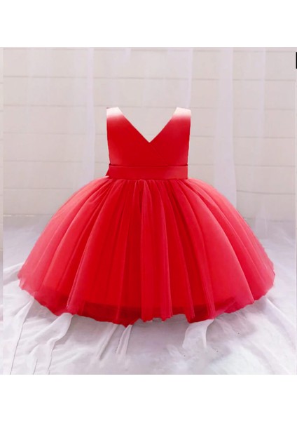 Kırmızı Kız Bebek Anvelop Mini Elbise Doğum Günü Elbise