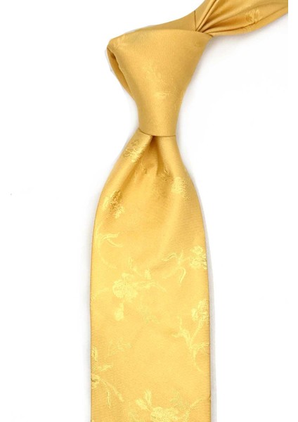 Poggetto Style Sarı Motif Desen Italyan Ipek Kravat İK1722