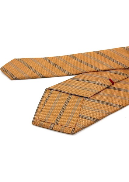 Lazzaro Style Sarı Çizgi Desen Italyan Ipek Kravat İK1762