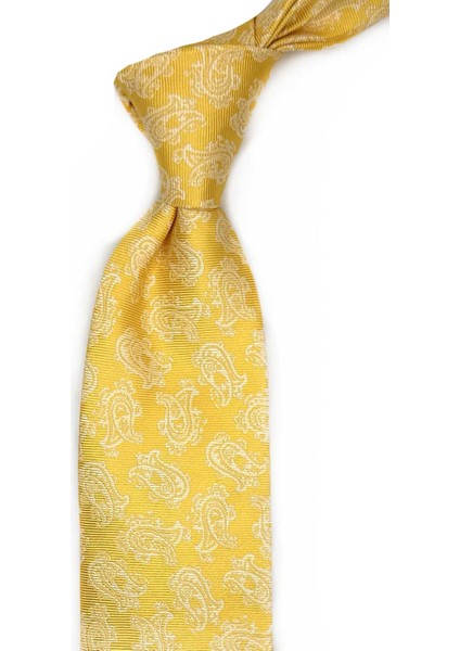 Biagio Style Sarı Şal Desen Italyan Ipek Kravat İK1776