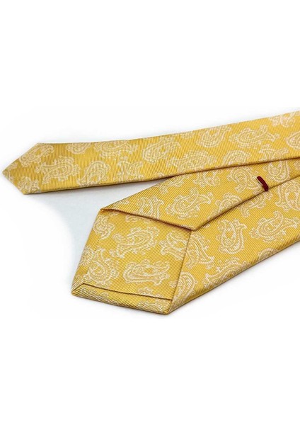 Biagio Style Sarı Şal Desen Italyan Ipek Kravat İK1776