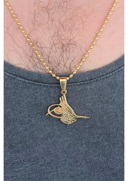 Gold Renk Metal Osmanlı Tuğra Figürlü Erkek Kolye fiyatları