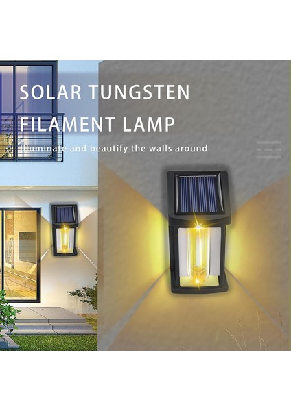 2 Adet Güneş Enerjili Karanlık Sensörlü Dekoratif Solar Aplik Gün Işığı Retro Bahçe Aydınlatması