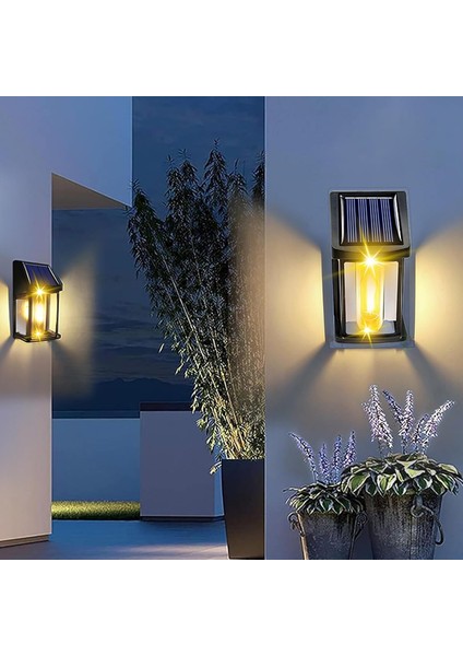 2 Adet Güneş Enerjili Karanlık Sensörlü Dekoratif Solar Aplik Gün Işığı Retro Bahçe Aydınlatması