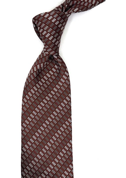 Henzano Style Kahverengi Küçük Desen Italyan Ipek Kravat İK1719