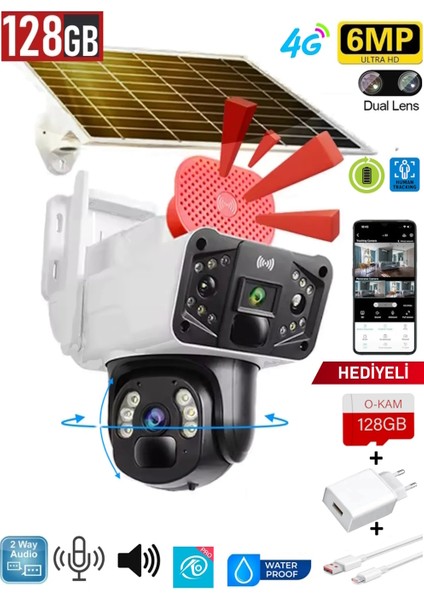 4G Solar 6MP Akıllı Çift Kamera + 128GB Hafıza Kartı ve Şarj Cihazı HEDİYE