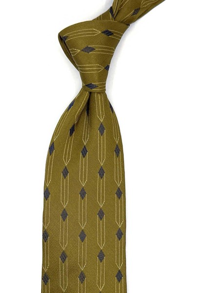 Grotta Style Yeşil Motif Desen Italyan Ipek Kravat İK1839