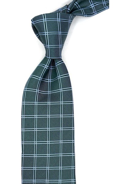 Qurantoli Style Yeşil Kare Desen Italyan Ipek Kravat İK1731