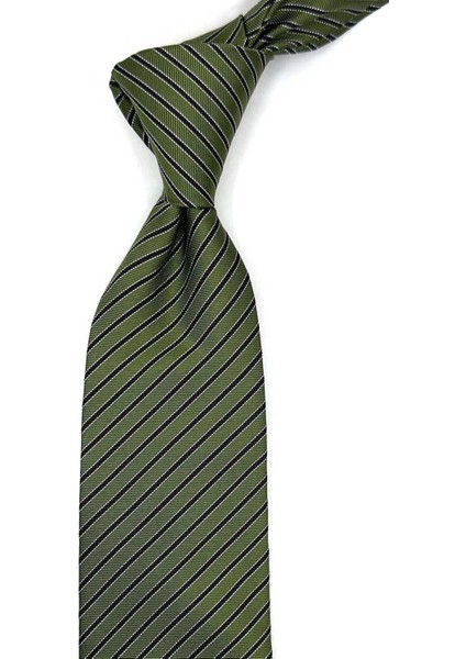 Marcaria Style Yeşil Çizgi Desen Italyan Ipek Kravat İK1884