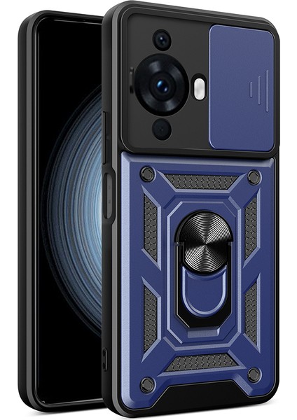 Huawei Nova 12S Uyumlu Kılıf Magnetik Standlı Kamera Korumalı Sürgülü Kapak-Lacivert