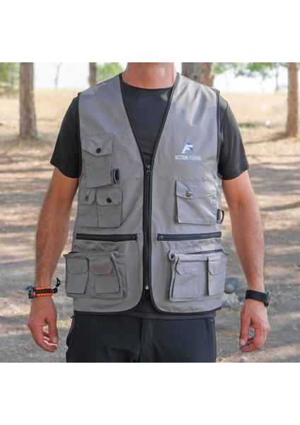Action Dört Mevsim Çok Cepli Outdoor Spor Yelek Gri
