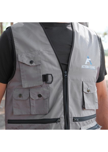 Action Dört Mevsim Çok Cepli Outdoor Spor Yelek Gri