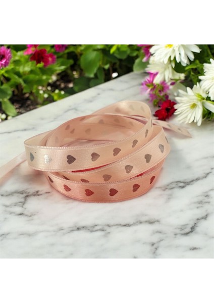 Gümüş Kalp Baskılı Krem Renk Saten Şerit Kurdele, 1.5 cm Saten Kurdele, 3 Metre fiyatları