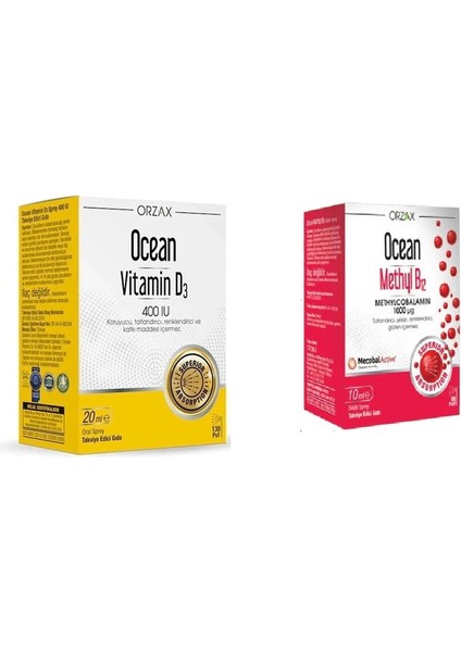 Ocean Methyl B12 Sprey 1000 Mg 10 ml + Orzax Ocean Vitamin D3 400 Iu Sprey 20ML