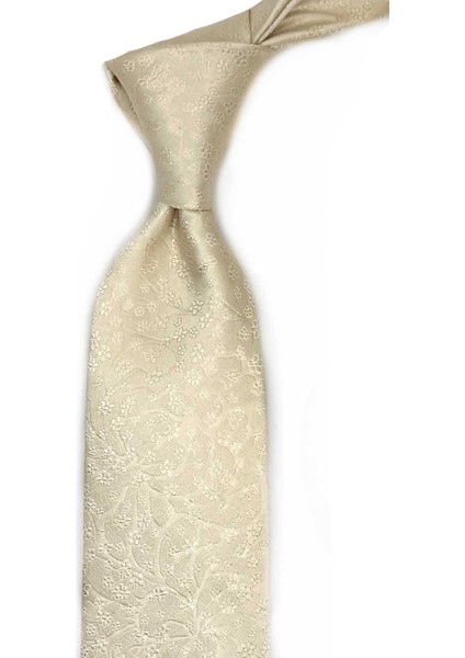 Soprazzo Style Krem Çiçek Desen Italyan Ipek Kravat İK1748