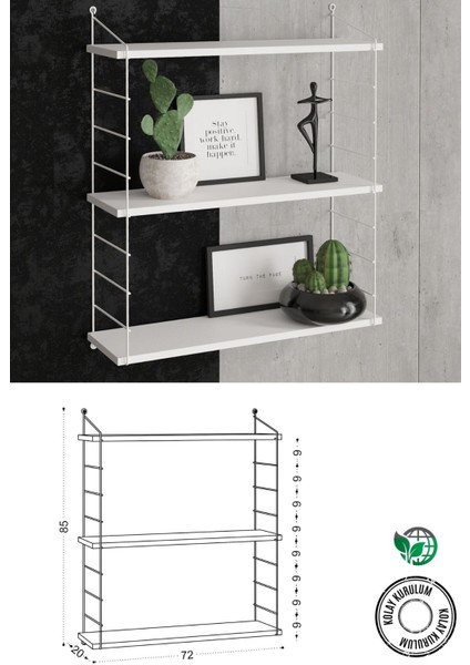 DECORMET Armoni Raf Seti 3 Raflı 200X720Met.Beyaz+Ahş.P.Beyaz 015 0010 085 020 76 fiyatları