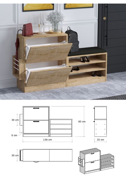 DECORMET Trend Ayakkabı Dolabı Safir Meşe
