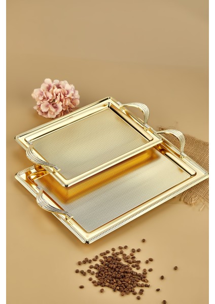 Metal 2'li Dikdörtgen Tepsi Gold CKR3167