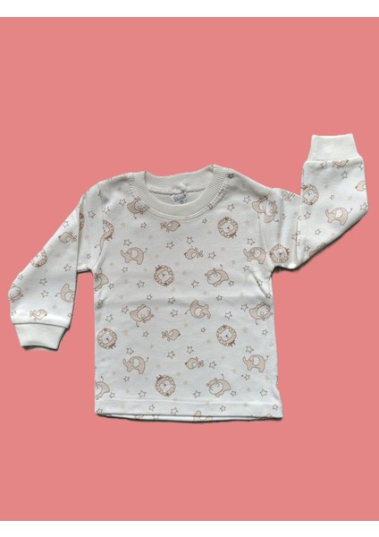 Minilkabebe Hayvan Desenli Çocuk Mevsimlik Pijama Takımı Krem