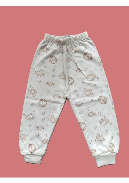 Minilkabebe Hayvan Desenli Çocuk Mevsimlik Pijama Takımı Krem
