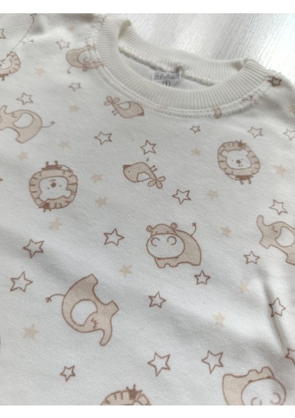 Minilkabebe Hayvan Desenli Çocuk Mevsimlik Pijama Takımı Krem