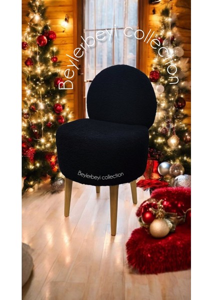 Berjer,makyaj Pufu, Sırtlı Puf, Siyah Peluş. Bench,puf, Yüksek Ayaklı Puf