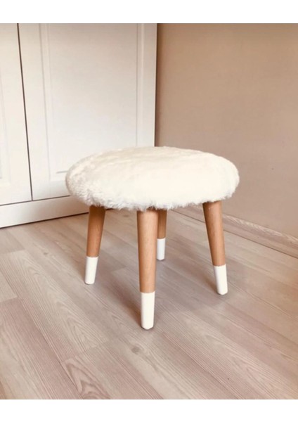 Kıds Çocuk Odası Beyaz Peluş Çocuk Taburesi Çocuk Çalışma