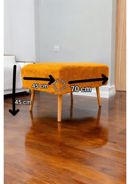 Retro Gürgen Ceviz Renk Ahşap Ayaklı Geniş Oturum Alanlı Özel Tasarım Kare Bench Turuncu