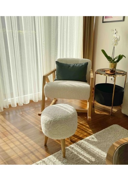 Coco Puf, Peluş,3 Ayak, Beyaz,oturma Odası, Makyaj Masası Pufu