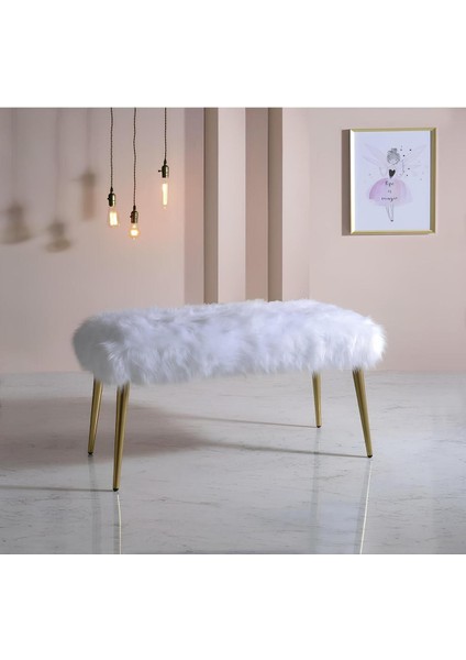 Ahşap Ayaklı Handmade Geniş Oturum Alanlı Krem Peluş Kumaş Pofidik Puf Bench ,ayak Ucu Uzatmalık